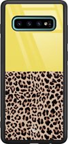 Samsung S10 Plus hoesje glass - Luipaard geel | Samsung Galaxy S10+ case | Hardcase backcover zwart
