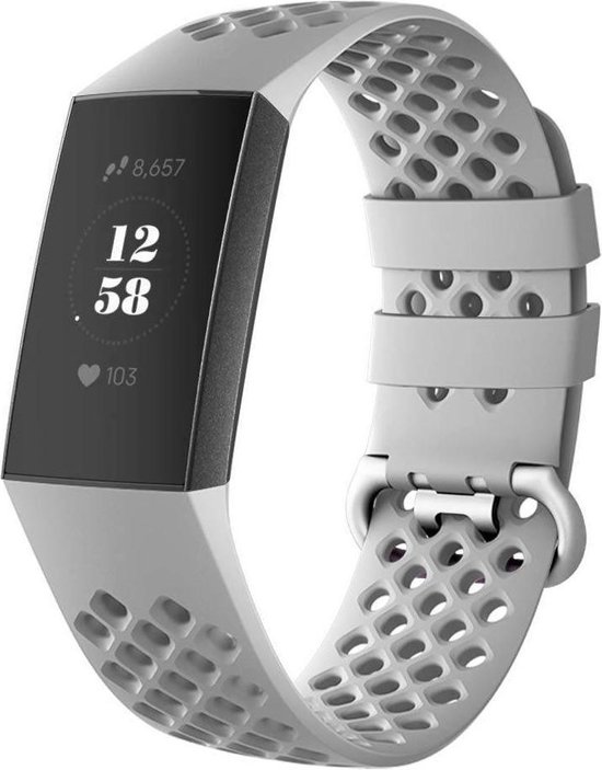 Bandje Voor Fitbit Charge 3 & 4 Sport Point Band - Grijs - Maat: SM - Horlogebandje, Armband