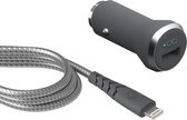 Bigben Connected, 2.4A IC Smart Car Charger Versterkte USB A/Lightning-kabel, Grijs