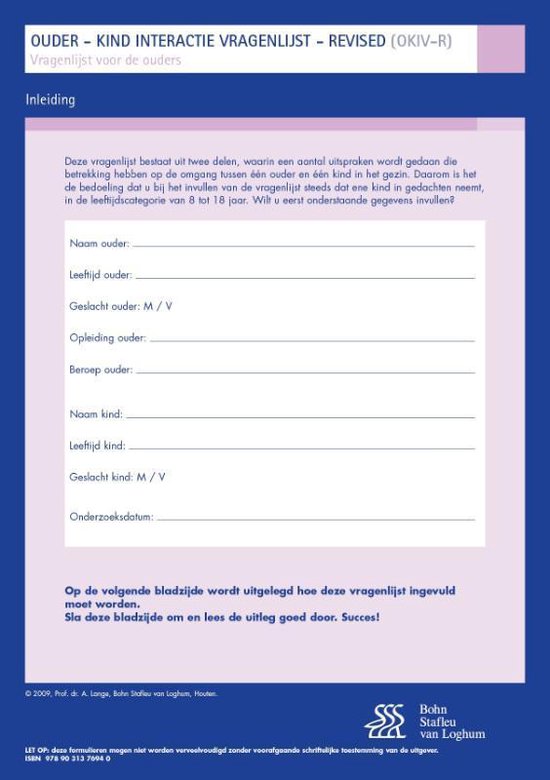 Ouder Kind Interactie Vragenlijst (OKIV-R) - vragenlijst voo ... - cover