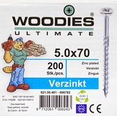 Woodies ultimate spaanplaatschroef 5x70mm - platkop - verzinkt - deeldraad - PZD 2 - 62150481 (Per 200 stuks)