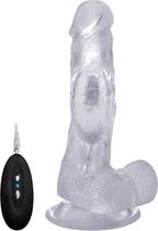 Realrock – Realistische Dildo met Zuignap en Aders en Vibratie via Afstandsbediening 13 cm – Transparant