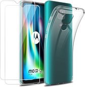 Hoesje geschikt voor Motorola Moto G9 Play / G9 / Hoesje geschikt voor Moto E7 Plus hoesje siliconen case met 2 pack tempered glass