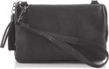 Zwarte leren clutch met polsband en franjes