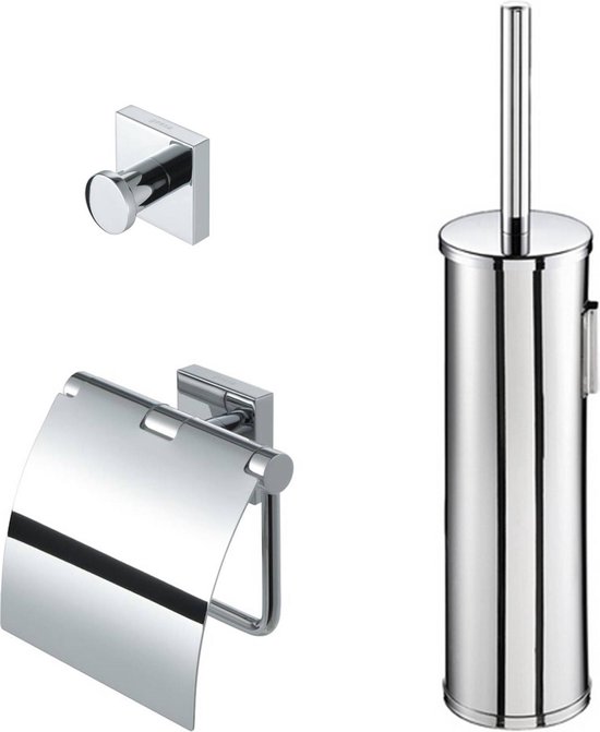 Geesa Wynk Toiletaccessoireset - Toiletborstel Met Houder Toiletrolhouder Met Klep Handdoekhaak Chroom 0653659