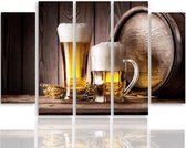 Schilderij , 2 Biertjes , Bruin beige , 4 maten , 5 luik , wanddecoratie , Premium print , XXL