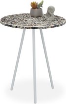 Relaxdays bijzettafel mozaïek - rond - handgemaakt - bijzettafeltje - salontafel 50 x 41 - Wit-zilver