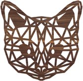 Geometrische Dieren Kat/Poes - Noten hout - L (55x54 cm) - Cadeau - Kinderen - Geschenk - Woon decoratie - Woonkamer - Slaapkamer - Geometrische wanddecoratie - WoodWideCities