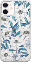 iPhone 12 mini transparant hoesje - Bloemen / Floral blauw | Apple iPhone 12 Mini case | TPU backcover transparant