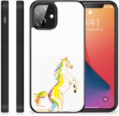 GSM Hoesje iPhone 12 Mini Leuk TPU Back Case met Zwarte rand Horse Color