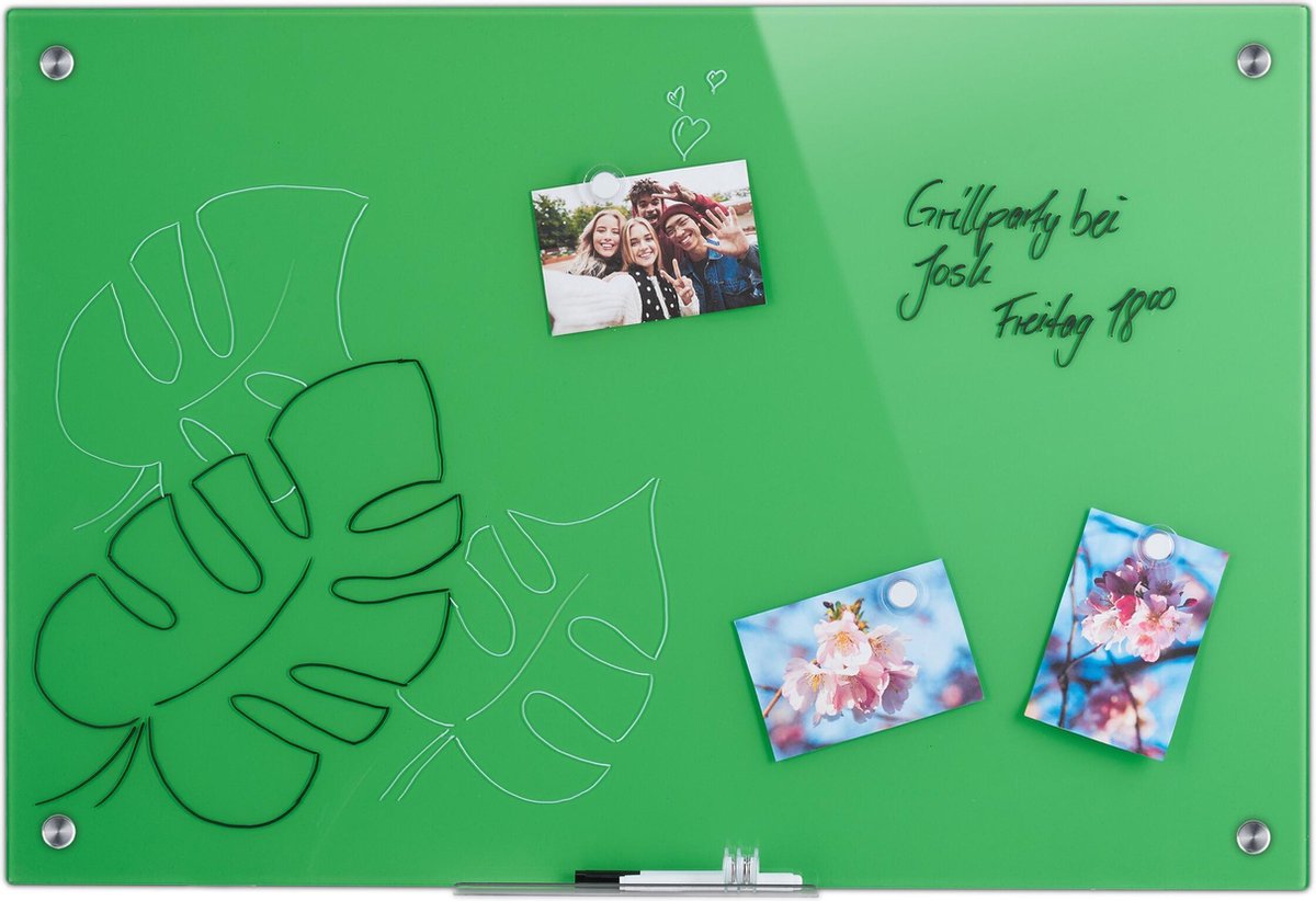 Relaxdays glassboard 60x90 - magnetisch prikbord - magneetbord - memobord - notitiebord - groen - Relaxdays