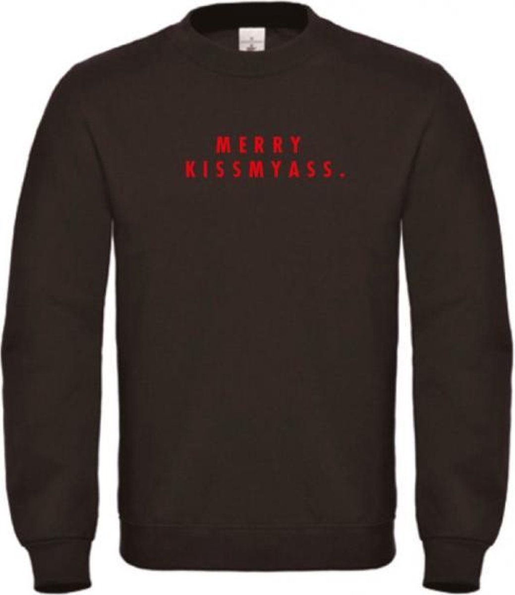 Foute kersttrui zwart XL - Merry Kissmyass - rood - soBAD. | Kersttrui soBAD. | kerstsweaters volwassenen | kerst hoodie volwassenen | Kerst outfit | Foute kerst truien