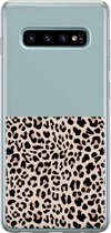 Samsung Galaxy S10 hoesje siliconen - Luipaard mint - Soft Case Telefoonhoesje - Luipaardprint - Blauw