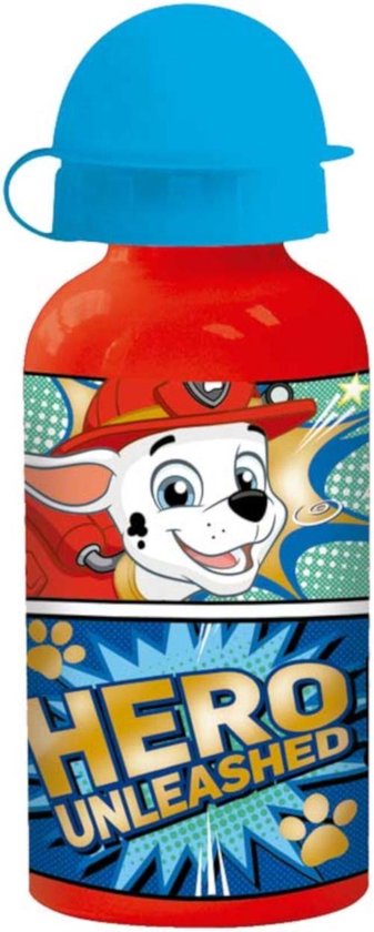 Foto: Paw patrol drinkfles aluminium 400ml rood blauw