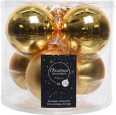 6x Gouden glazen kerstballen 8 cm - glans en mat - Glans/glanzende - Kerstboomversiering goud