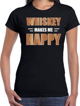 Whiskey makes me happy / Whiskey maakt me gelukkig drank t-shirt zwart voor dames - whiskey drink shirt - themafeest / outfit S