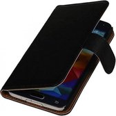 Washed Leer Bookstyle Wallet Case Hoesje - Geschikt voor Samsung Galaxy S5 G900F Zwart