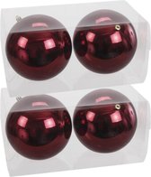 4x Grote kunststof kerstballen bordeaux rood glanzend 15 cm - Grote onbreekbare kerstballen
