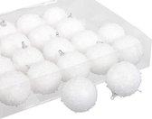 24x Kleine kunststof kerstballen met sneeuw effect wit 6 cm - Witte sneeuw kerstballen 6 cm