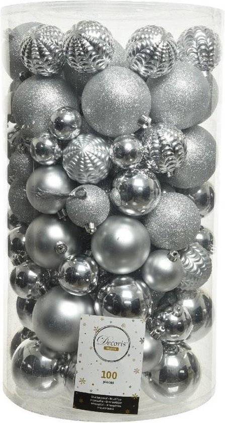 Lot de boules de Noël Argenté Plastique 6 cm (12 Unités) - Sapin de Noël