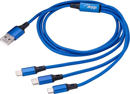 Akyga AK-USB-27, 1,2 m, USB A, USB C/Lightning, Bleu