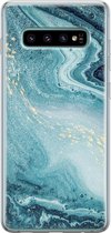 Samsung Galaxy S10 hoesje siliconen - Marmer blauw - Soft Case Telefoonhoesje - Marmer - Blauw