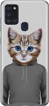 Samsung Galaxy A21s hoesje siliconen - Kat schattig - Soft Case Telefoonhoesje - Kat - Grijs