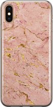 iPhone XS Max hoesje siliconen - Marmer roze goud - Soft Case Telefoonhoesje - Marmer - Transparant, Roze