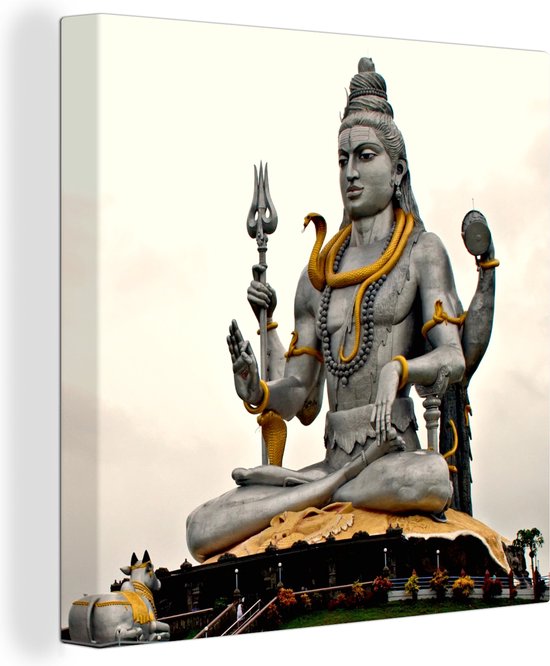 Canvas Schilderij Grijs beeld van Shiva - 50x50 cm - Wanddecoratie