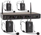 auna Pro Duett Quartett Fix 4-kanaals UHF-draadloze microfoon-set 50m reikwijdte