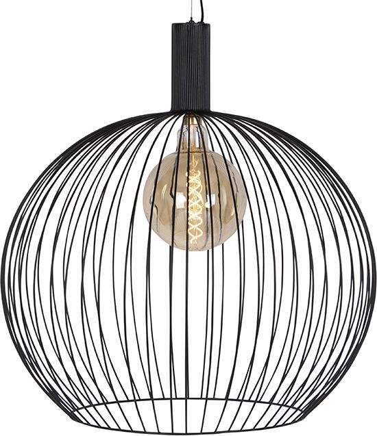 QAZQA wire - Moderne Grote hanglamp voor boven de eettafel | in eetkamer - 1 lichts - Ø 70 cm - Zwart - Woonkamer | Slaapkamer | Keuken