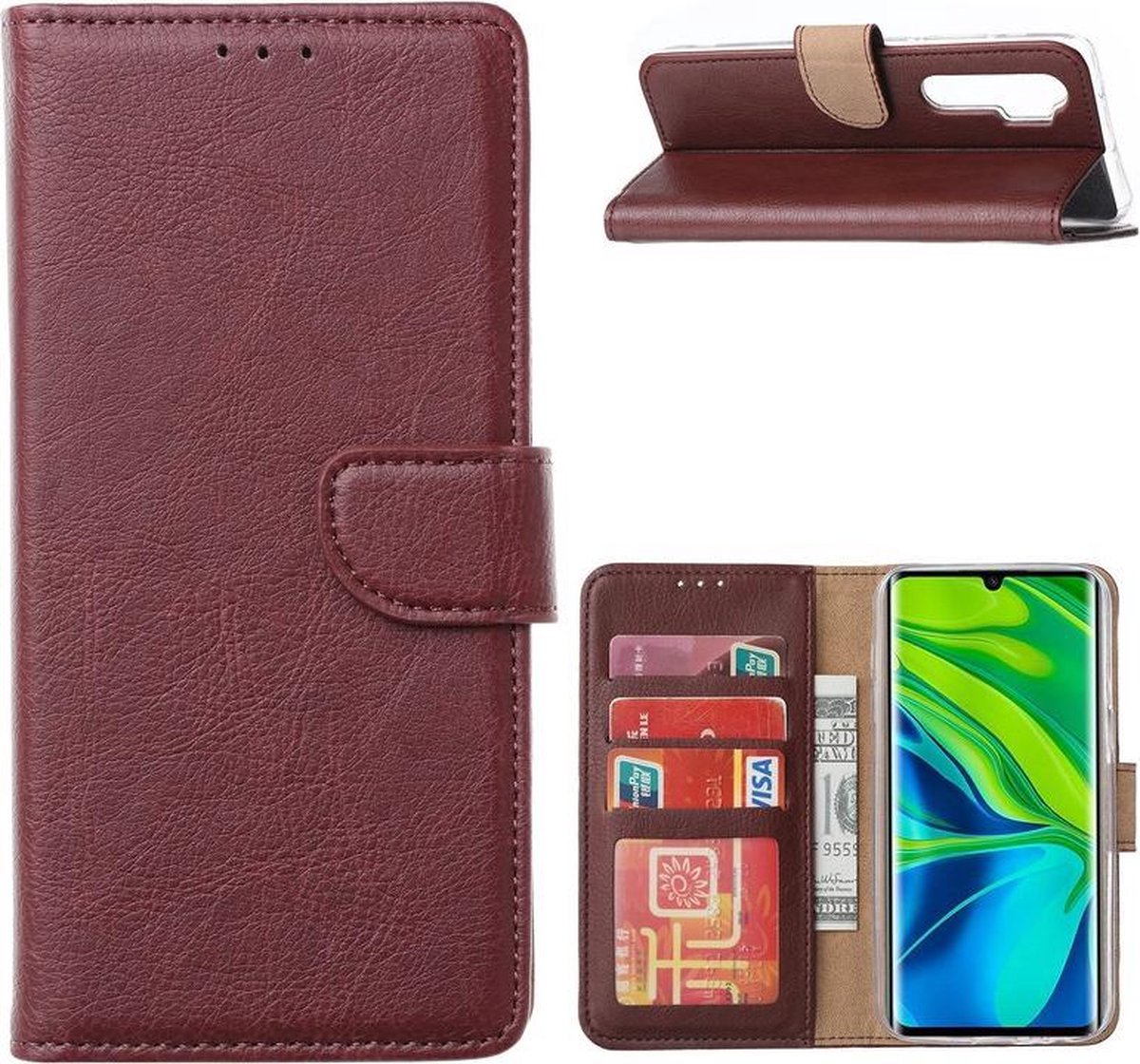 Bookcase Geschikt voor: Xiaomi Mi Note 10 Lite - Wijnrood - portemonnee hoesje