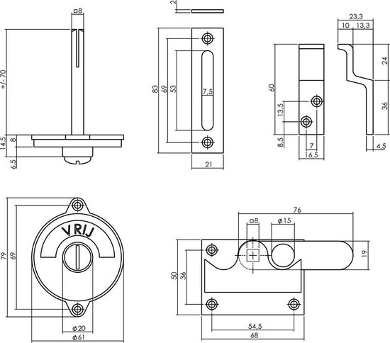 Intersteel sluitplaat met haak tbv wc-overslag vrij/bezet nikkel Intersteel sluitplaat met haak tbv wc-overslag vrij/bezet nikkel