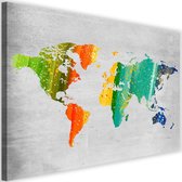 Schilderij Wereldkaart in verschillende kleuren, 2 maten