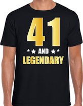 41 and legendary verjaardag cadeau t-shirt / shirt - zwart - gouden en witte letters - voor heren - 41 jaar verjaardag kado shirt / outfit XL