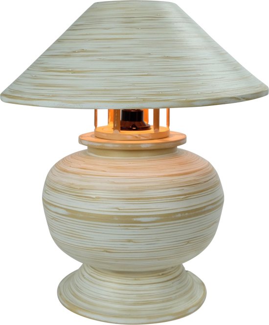Lampe de table en Bamboo Fine Asianliving en Spiral fait à la main White 37x37x40cm