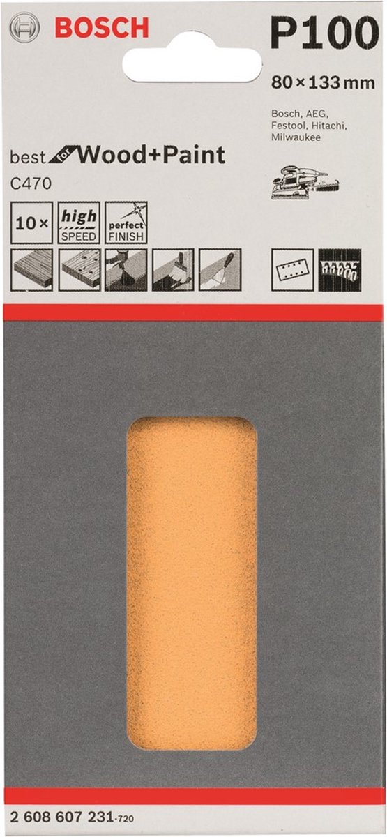 Bosch - 10-delige schuurbladset 80 x 133 mm, 100