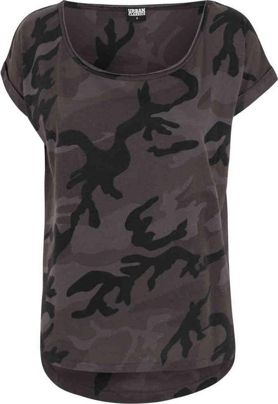Urban Classics - Camo Back Shaped Dames T-shirt - XS - Bruin/Zwart
