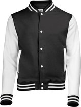 Awdis Kinder Unisex Varsity Jacket / Schoolkleding (Jet Zwart/Wit)
