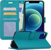 iPhone 12 Pro Hoesje Book Case Hoes Portemonnee Cover - iPhone 12 Pro Hoes Wallet Case Hoesje - Turquoise