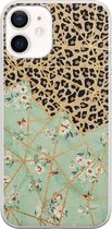 iPhone 12 hoesje siliconen - Luipaard bloemen print - Soft Case Telefoonhoesje - Luipaardprint - Transparant, Groen