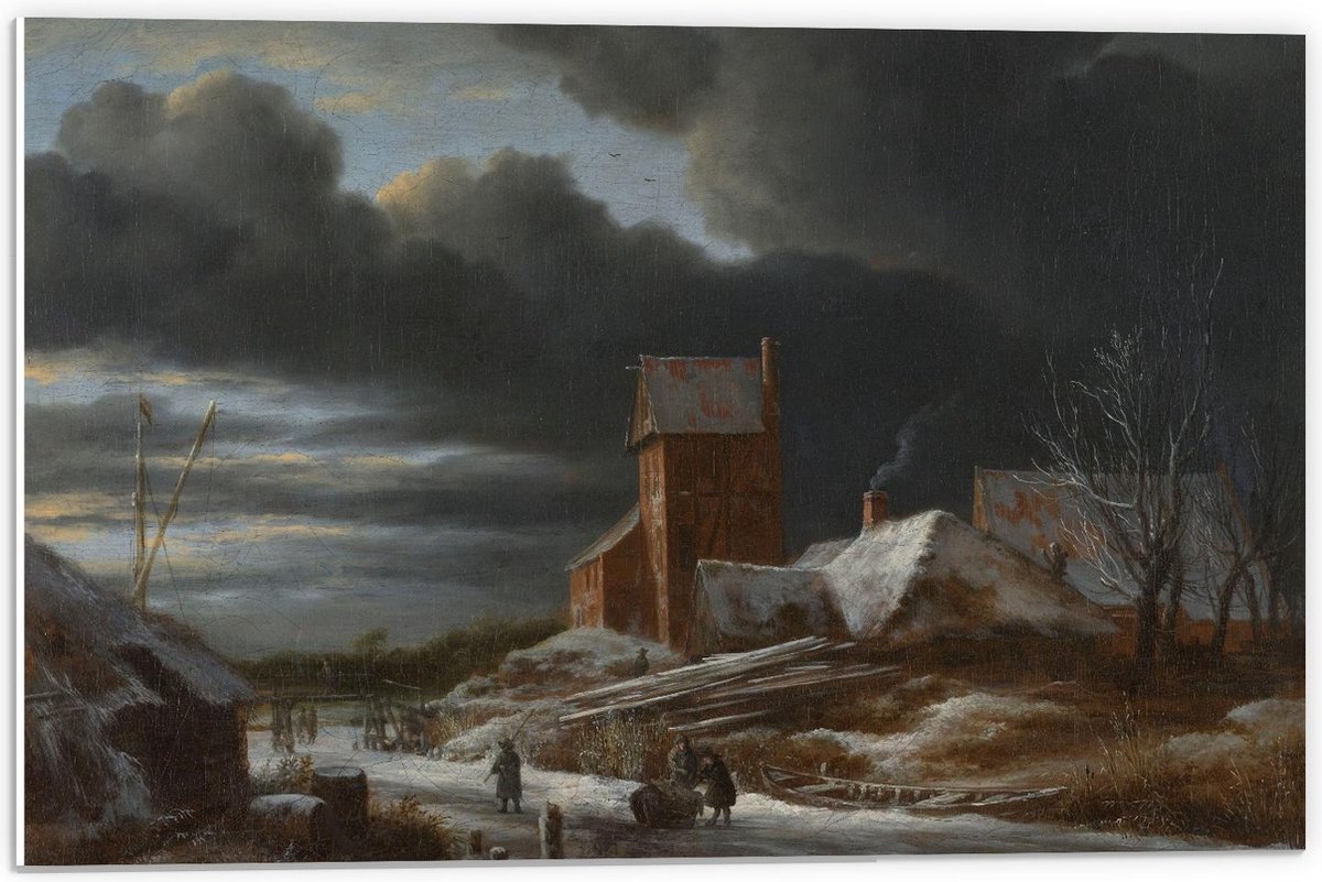 KuijsFotoprint Forex - Oude Meesters - Winterlandschap, Jacob Isaacksz van Ruisdael, 1665 - 60x40cm Foto op Forex Blauw
