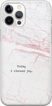 iPhone 12 Pro Max hoesje siliconen - Today I choose joy - Soft Case Telefoonhoesje - Tekst - Transparant, Grijs