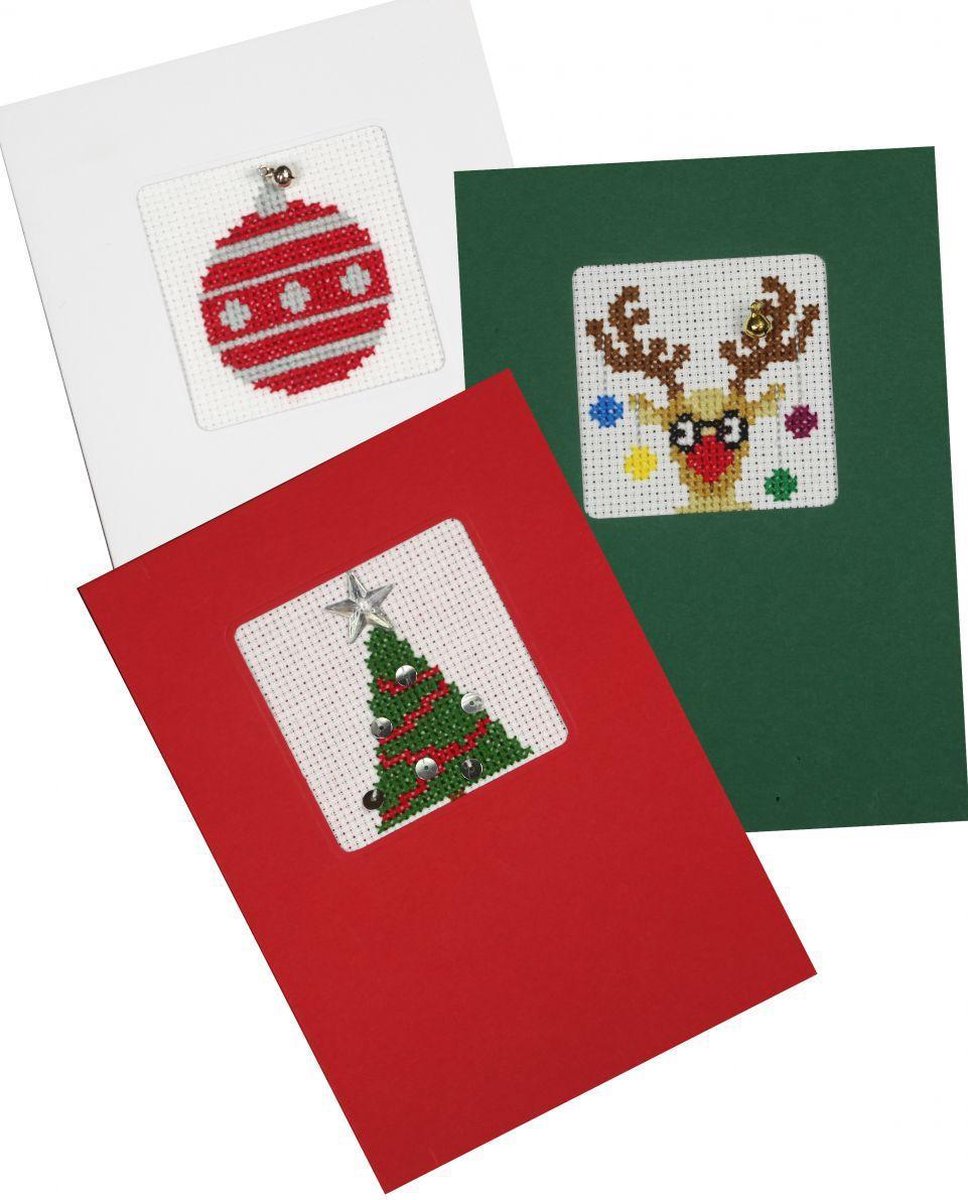 Pako compleet borduurpakket - drie kerstkaarten om zelf te borduren - 200.210 -voorgesorteerd garen - kruissteek - Aida - DIY kit
