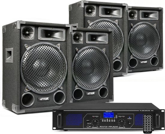 DJ geluidsinstallatie met Bluetooth - 4x MAX12 DJ luidsprekers + Bluetooth  versterker... | bol.com