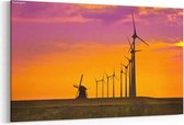 Schilderij - Windmolens , heldere zonsondergang — 90x60 cm