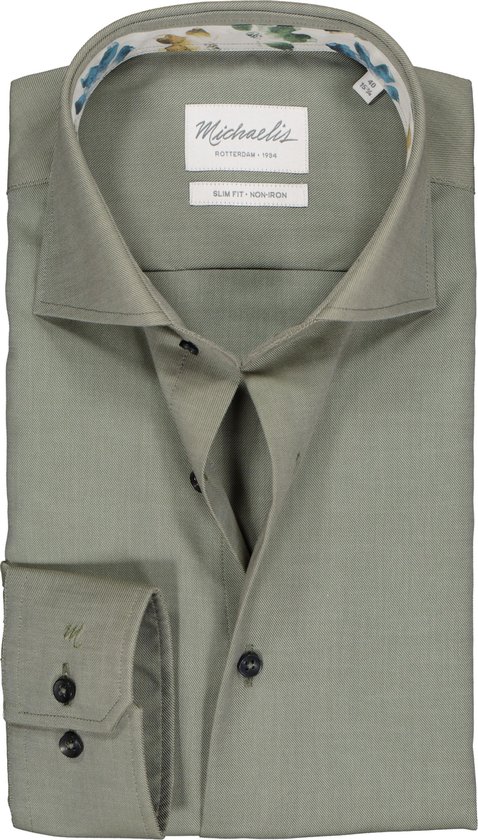 Michaelis Slim Fit overhemd - groen twill (contrast) - Strijkvrij -  Boordmaat: 43 | bol.com