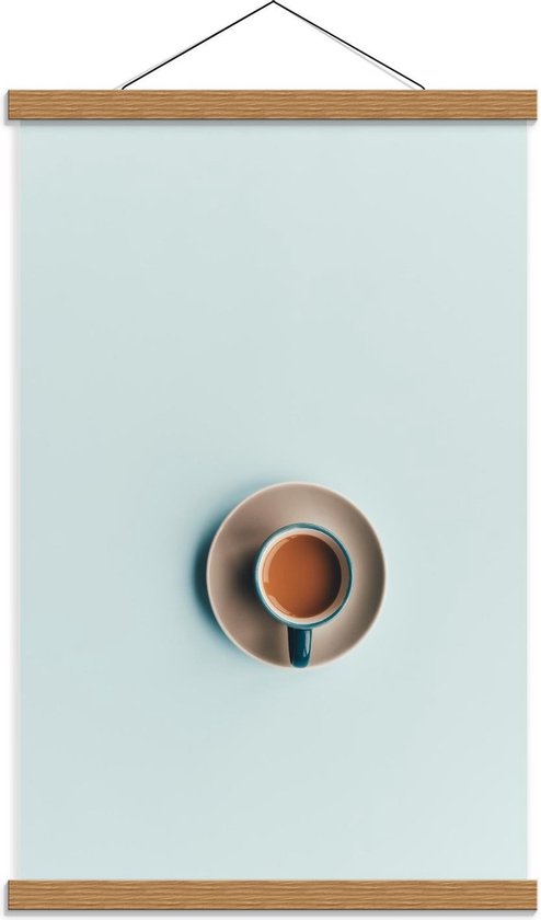 Schoolplaat – Kopje Koffie van Boven met Pastel Blauw - 40x60cm Foto op Textielposter (Wanddecoratie op Schoolplaat)