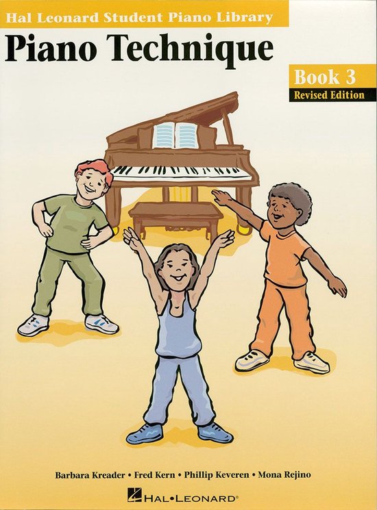 Couverture de livre Piano Technique Book 3 : Trois enfants posent joyeusement devant un piano. Titre : Piano Technique Book 3 Revised Edition.