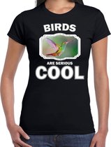 Dieren vogels t-shirt zwart dames - birds are serious cool shirt - cadeau t-shirt kolibrie vogel/ vogels liefhebber 2XL